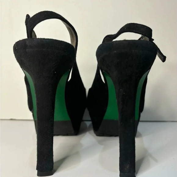 Lisa for Donald J Pliner Black Suede Patent Leather Heel 7.5 Green Bottom - Picture 9 of 15